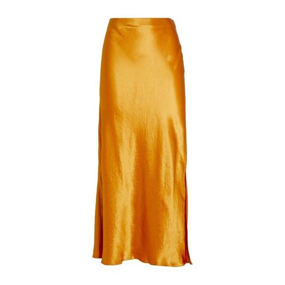 NWT Vince Satin Side Slit Slip Midi in Gold Sap Orange A-line Skirt 3X $295